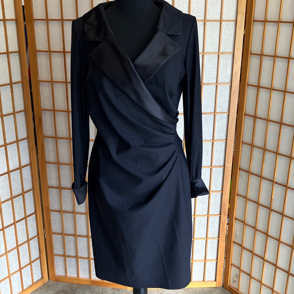 Alex Evenings Black Satin Collar Dress